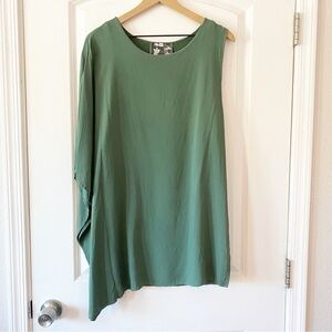 YOUNG FAB & BROKE One Shoulder Green Mini Tunic Dress Boho 70’s